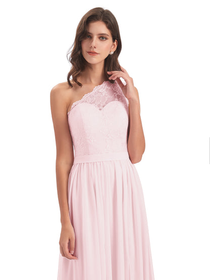 Scarlett One Shoulder Split Chiffon/Lace Bridesmaid Dresses