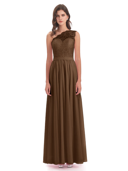Scarlett One Shoulder Split Chiffon/Lace Bridesmaid Dresses