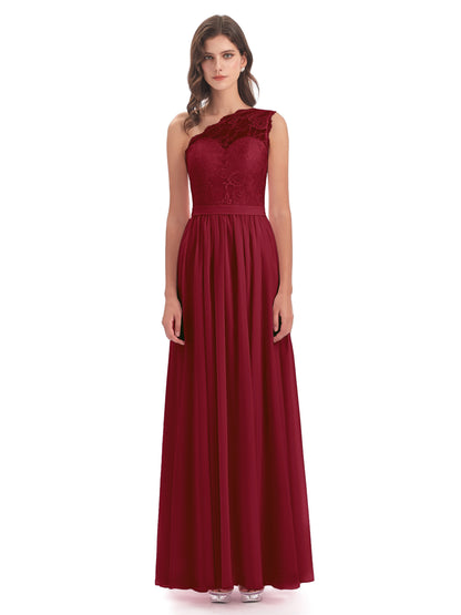 Scarlett One Shoulder Split Chiffon/Lace Bridesmaid Dresses