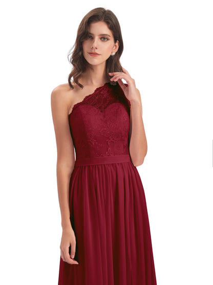Scarlett One Shoulder Split Chiffon/Lace Bridesmaid Dresses