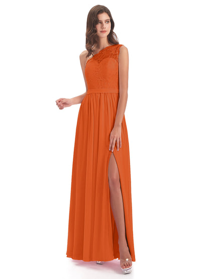 Scarlett One Shoulder Split Chiffon/Lace Bridesmaid Dresses