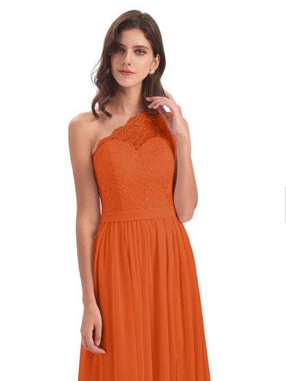 Scarlett One Shoulder Split Chiffon/Lace Bridesmaid Dresses