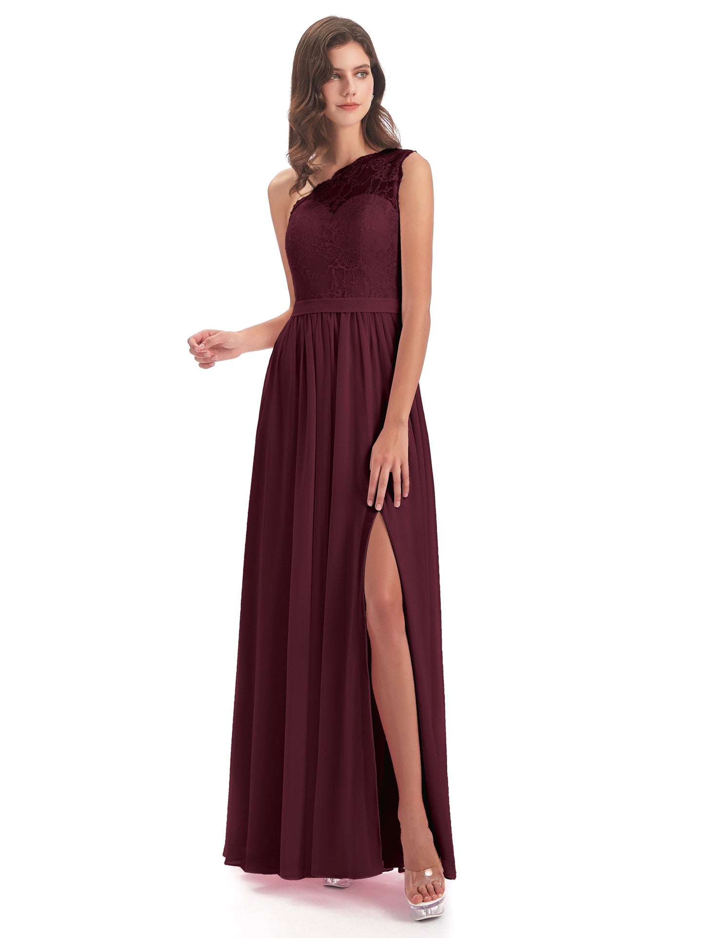 Scarlett One Shoulder Split Chiffon/Lace Bridesmaid Dresses