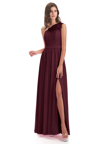 Scarlett One Shoulder Split Chiffon/Lace Bridesmaid Dresses