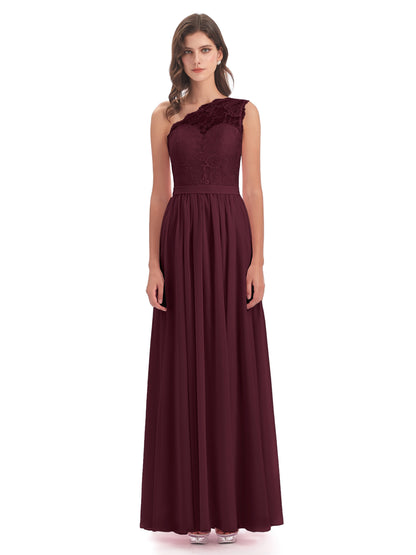 Scarlett One Shoulder Split Chiffon/Lace Bridesmaid Dresses