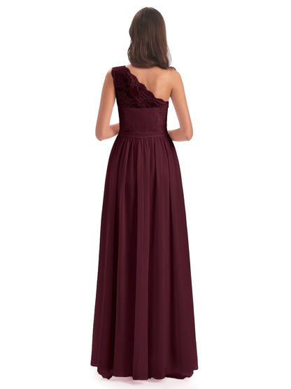 Scarlett One Shoulder Split Chiffon/Lace Bridesmaid Dresses