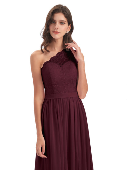 Scarlett One Shoulder Split Chiffon/Lace Bridesmaid Dresses