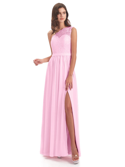 Scarlett One Shoulder Split Chiffon/Lace Bridesmaid Dresses