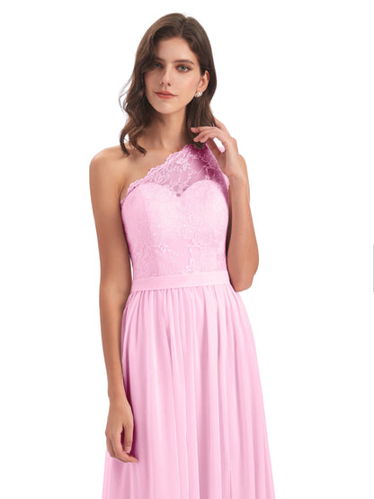 Scarlett One Shoulder Split Chiffon/Lace Bridesmaid Dresses