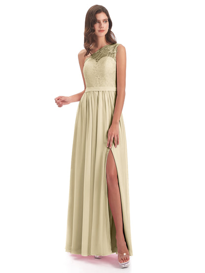 Scarlett One Shoulder Split Chiffon/Lace Bridesmaid Dresses