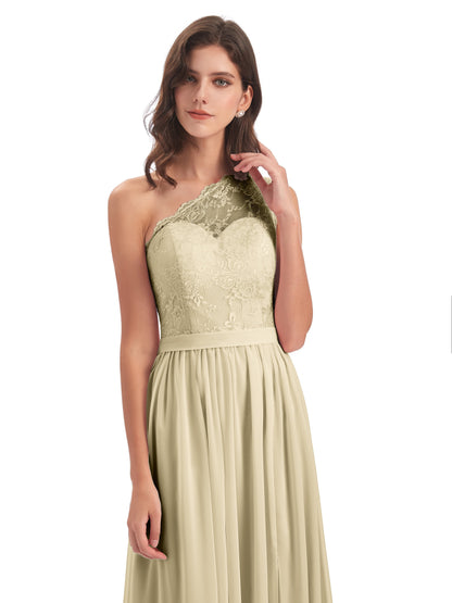 Scarlett One Shoulder Split Chiffon/Lace Bridesmaid Dresses