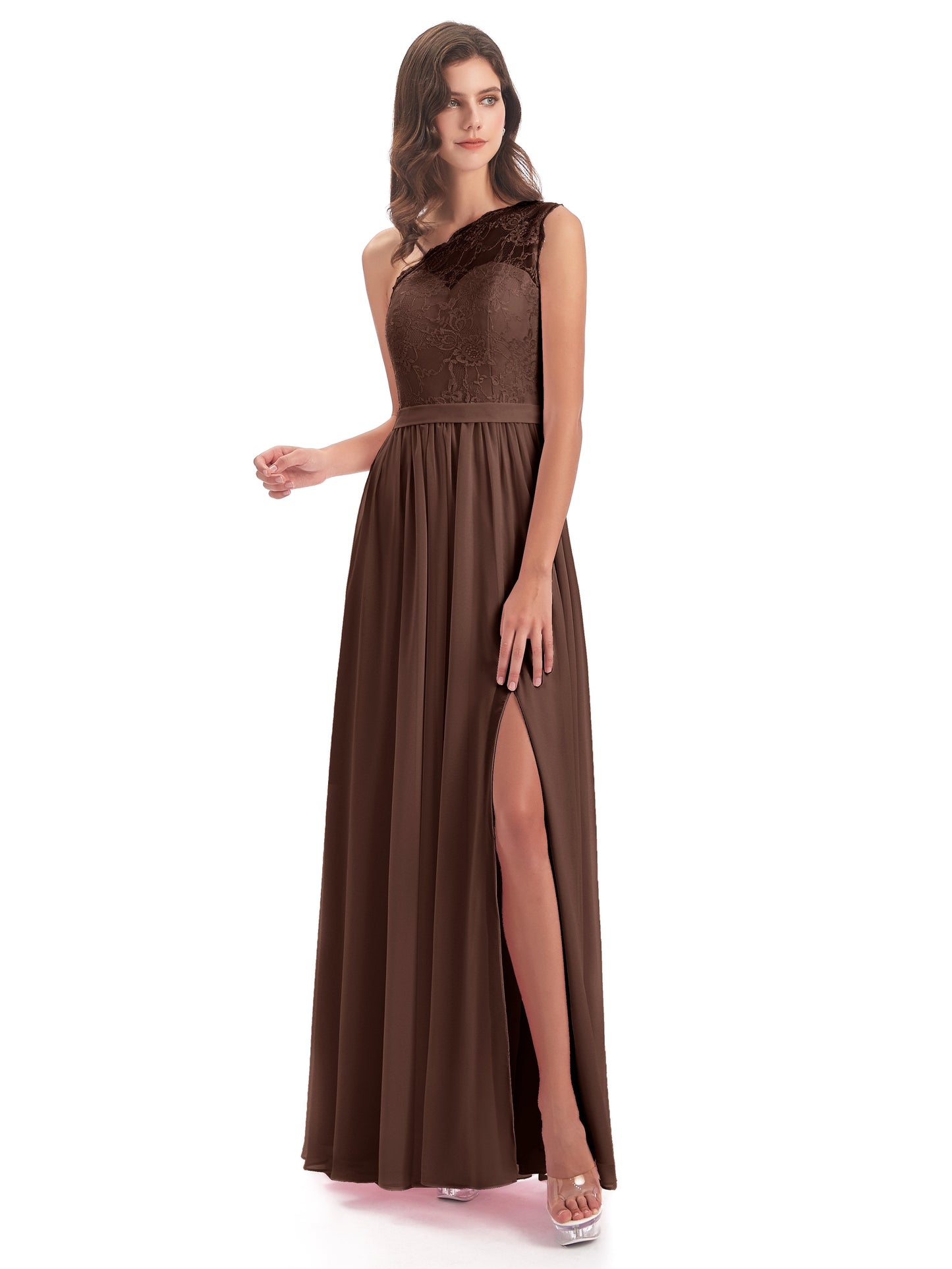 Scarlett One Shoulder Split Chiffon/Lace Bridesmaid Dresses