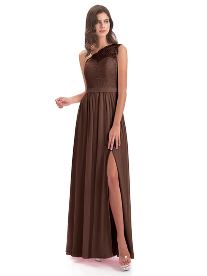 Scarlett One Shoulder Split Chiffon/Lace Bridesmaid Dresses
