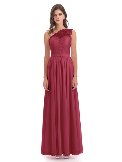 Scarlett One Shoulder Split Chiffon/Lace Bridesmaid Dresses