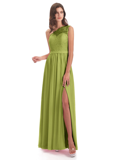 Scarlett One Shoulder Split Chiffon/Lace Bridesmaid Dresses