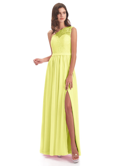 Scarlett One Shoulder Split Chiffon/Lace Bridesmaid Dresses