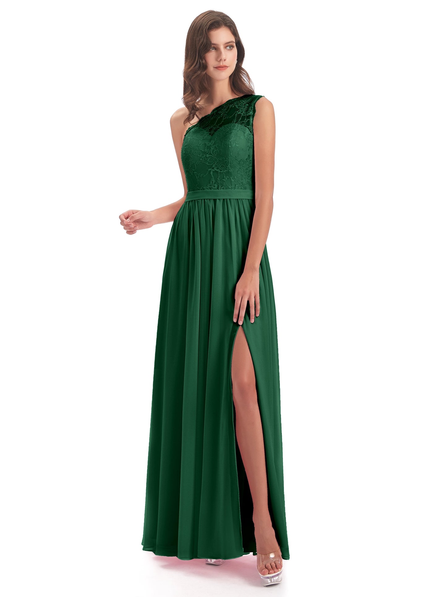 Scarlett One Shoulder Split Chiffon/Lace Bridesmaid Dresses