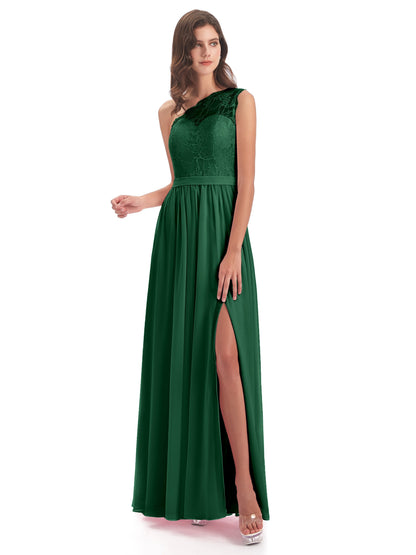 Scarlett One Shoulder Split Chiffon/Lace Bridesmaid Dresses