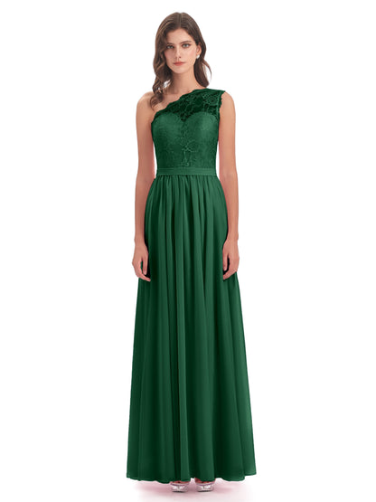 Scarlett One Shoulder Split Chiffon/Lace Bridesmaid Dresses