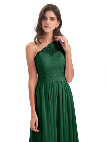 Scarlett One Shoulder Split Chiffon/Lace Bridesmaid Dresses