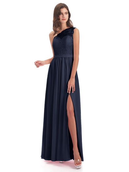 Scarlett One Shoulder Split Chiffon/Lace Bridesmaid Dresses