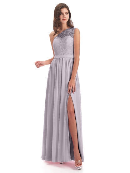 Scarlett One Shoulder Split Chiffon/Lace Bridesmaid Dresses