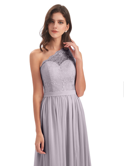 Scarlett One Shoulder Split Chiffon/Lace Bridesmaid Dresses