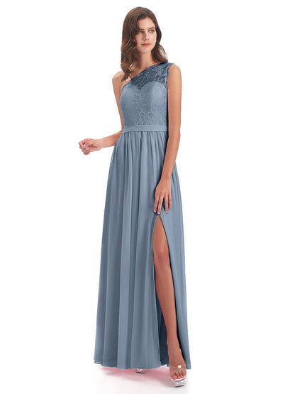 Scarlett One Shoulder Split Chiffon/Lace Bridesmaid Dresses