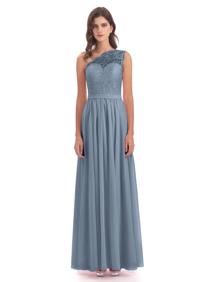 Scarlett One Shoulder Split Chiffon/Lace Bridesmaid Dresses
