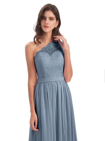 Scarlett One Shoulder Split Chiffon/Lace Bridesmaid Dresses