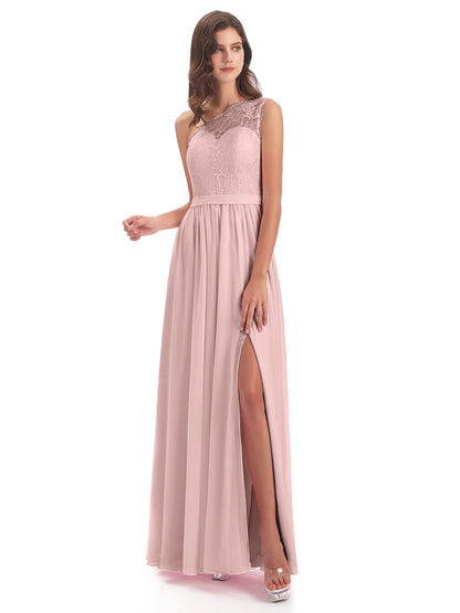 Scarlett One Shoulder Split Chiffon/Lace Bridesmaid Dresses