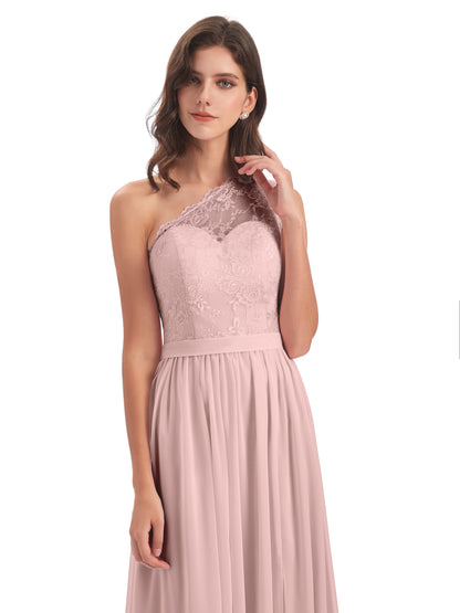 Scarlett One Shoulder Split Chiffon/Lace Bridesmaid Dresses