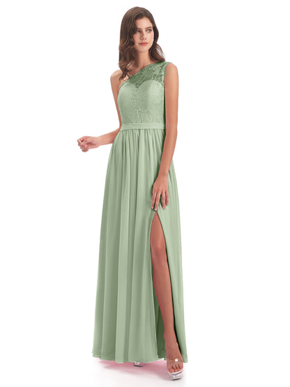 Scarlett One Shoulder Split Chiffon/Lace Bridesmaid Dresses