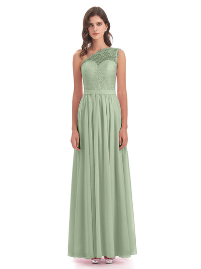 Scarlett One Shoulder Split Chiffon/Lace Bridesmaid Dresses