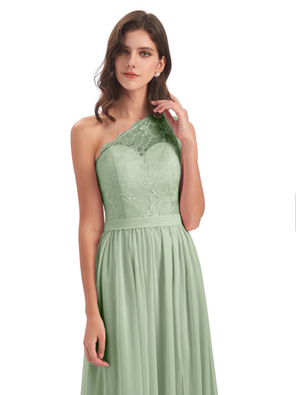 Scarlett One Shoulder Split Chiffon/Lace Bridesmaid Dresses