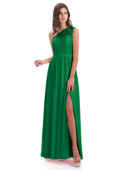 Scarlett One Shoulder Split Chiffon/Lace Bridesmaid Dresses