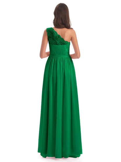 Scarlett One Shoulder Split Chiffon/Lace Bridesmaid Dresses