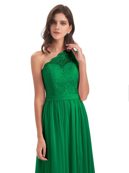 Scarlett One Shoulder Split Chiffon/Lace Bridesmaid Dresses