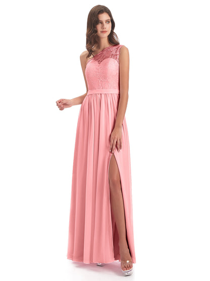 Scarlett One Shoulder Split Chiffon/Lace Bridesmaid Dresses
