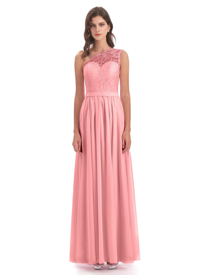 Scarlett One Shoulder Split Chiffon/Lace Bridesmaid Dresses