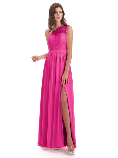 Scarlett One Shoulder Split Chiffon/Lace Bridesmaid Dresses