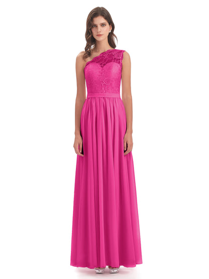 Scarlett One Shoulder Split Chiffon/Lace Bridesmaid Dresses
