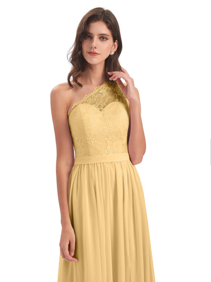 Scarlett One Shoulder Split Chiffon/Lace Bridesmaid Dresses