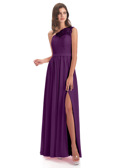 Scarlett One Shoulder Split Chiffon/Lace Bridesmaid Dresses