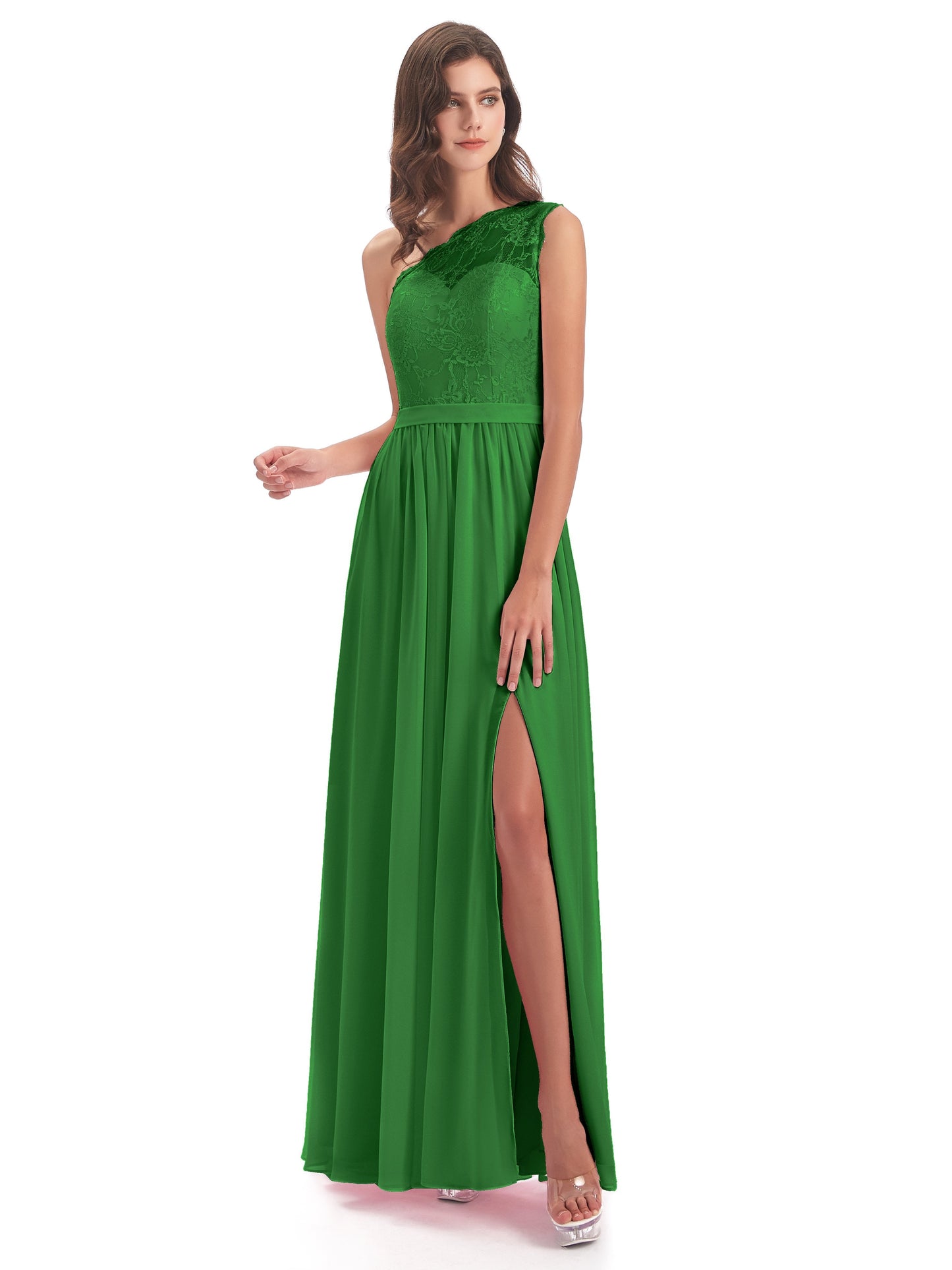 Scarlett One Shoulder Split Chiffon/Lace Bridesmaid Dresses