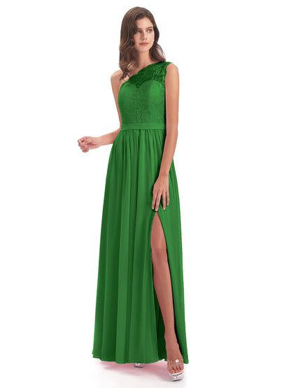 Scarlett One Shoulder Split Chiffon/Lace Bridesmaid Dresses