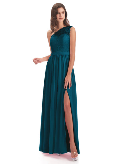 Scarlett One Shoulder Split Chiffon/Lace Bridesmaid Dresses