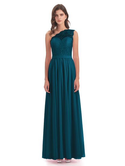 Scarlett One Shoulder Split Chiffon/Lace Bridesmaid Dresses