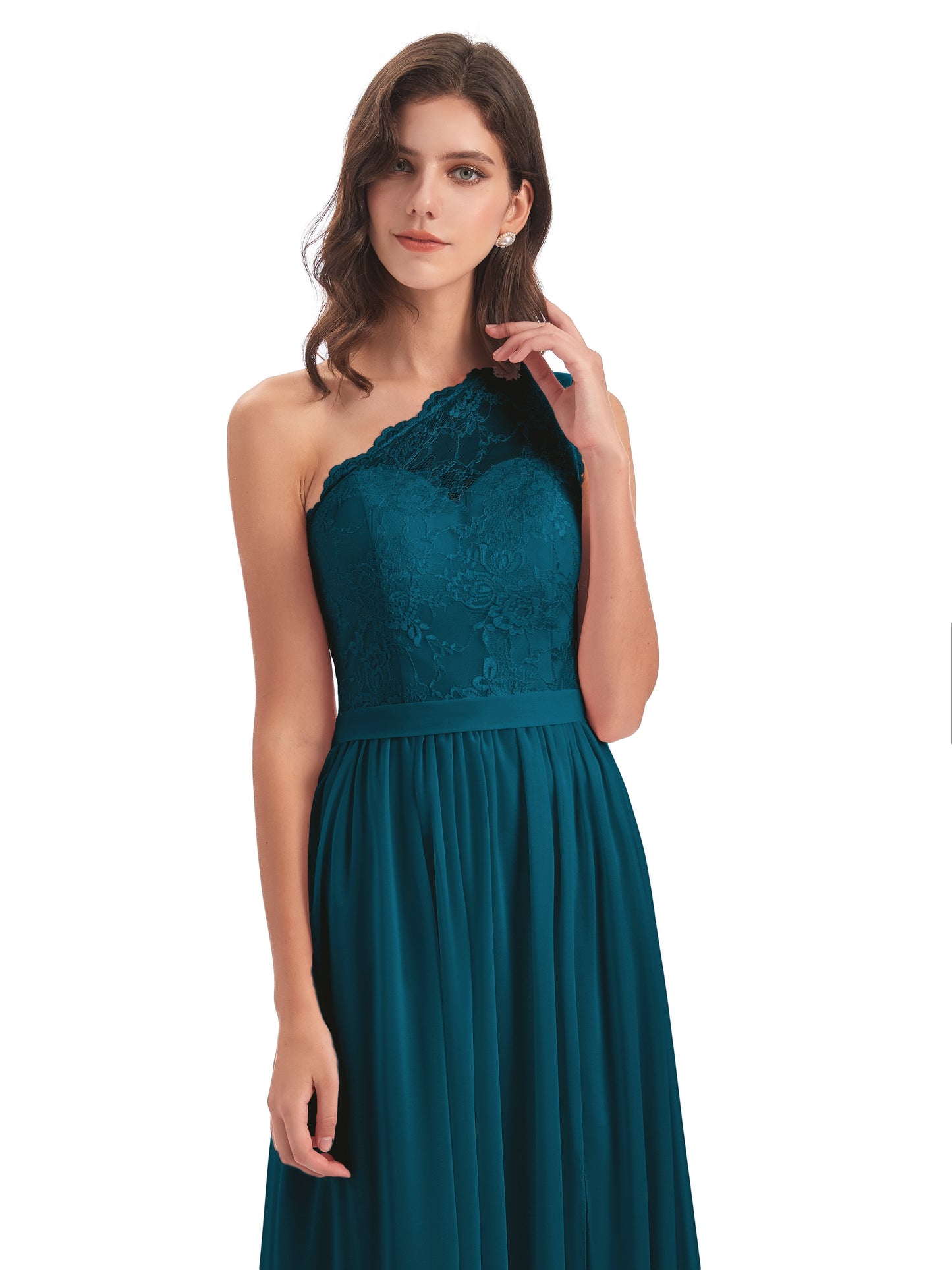 Scarlett One Shoulder Split Chiffon/Lace Bridesmaid Dresses