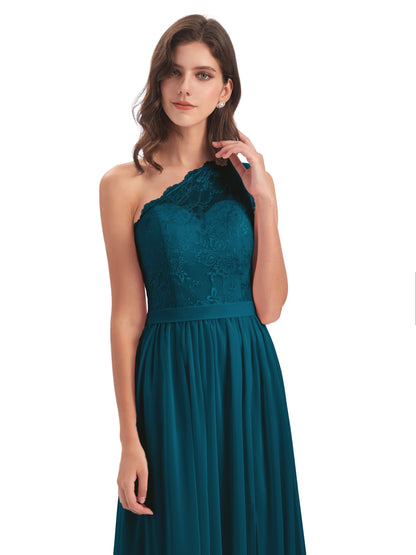 Scarlett One Shoulder Split Chiffon/Lace Bridesmaid Dresses